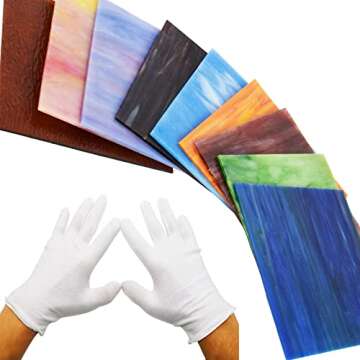 KIPHEPI 9 Sheets, 6 x 6 Inch Cathedral Stained Glass for Mosaic Crafts, Assorted Colors Glass Sheets for Stunning Projects