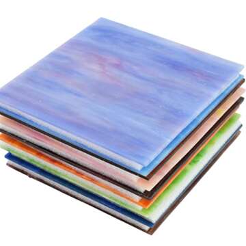 KIPHEPI 9 Sheets, 6 x 6 Inch Cathedral Stained Glass for Mosaic Crafts, Assorted Colors Glass Sheets for Stunning Projects