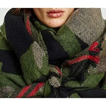 Echolife Cashmere Wool Camouflage Scarf Poncho Pashmina Shawl and Wrap for Women (Green)