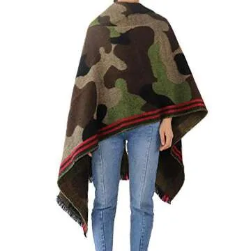 Echolife Cashmere Wool Camouflage Scarf Poncho Pashmina Shawl and Wrap for Women (Green)