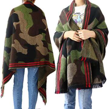 Echolife Cashmere Wool Camouflage Scarf Poncho Pashmina Shawl and Wrap for Women (Green)