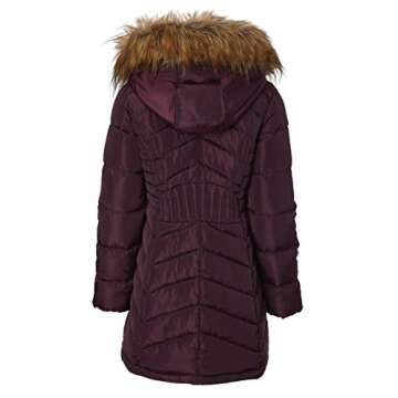 Sportoli Women Long Quilted Puffer Jacket with Faux Fur Trim