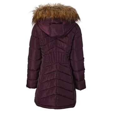 Sportoli Women Long Quilted Puffer Jacket with Faux Fur Trim