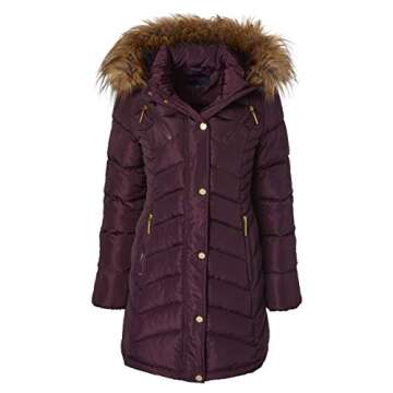 Sportoli Women Long Quilted Puffer Jacket with Faux Fur Trim