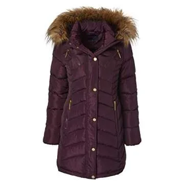 Sportoli Women Long Quilted Puffer Jacket with Faux Fur Trim