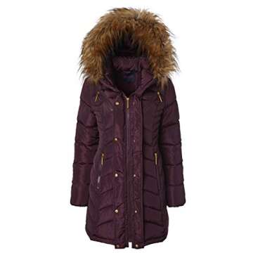 Sportoli Women Long Quilted Puffer Jacket with Faux Fur Trim