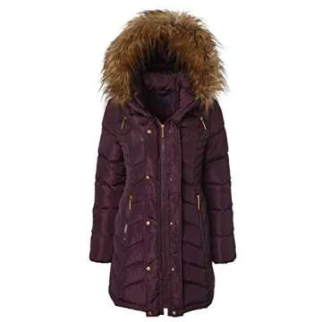 Sportoli Women Long Quilted Puffer Jacket with Faux Fur Trim