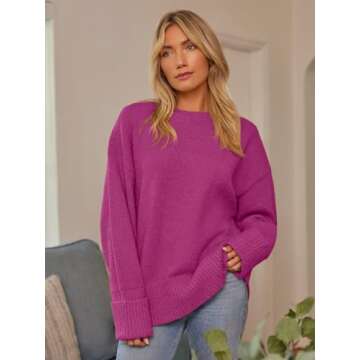LILLUSORY Oversized Sweater Womens 2024 Fall Fashion Outfits Pullover Long Tunic Old Money Winter Clothes Cute Crewneck Trendy Knit Chunky Warm Knitted Top Hot Pink