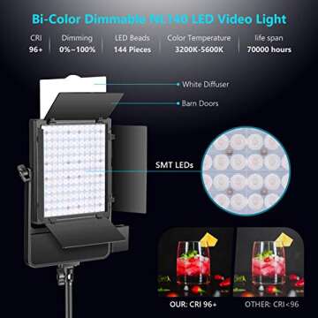 Neewer NL140 LED Video Light with APP Control, 50W High Power Video Lighting with Improved Optical Performance, CRI96+/Dimmable 3200-5600K for YouTube/Live Streaming (V-mount Battery Not Included)
