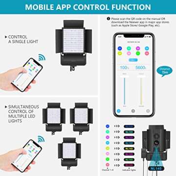 Neewer NL140 LED Video Light with APP Control, 50W High Power Video Lighting with Improved Optical Performance, CRI96+/Dimmable 3200-5600K for YouTube/Live Streaming (V-mount Battery Not Included)