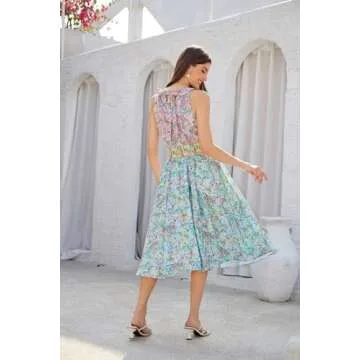 GRACE KARIN Sleeveless Spring Dresses for Women 2024 Boho Wedding Guest Flowy Floral Dress Ruffle Beach Dress, Medium