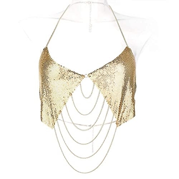Maijiao Gold Body Chain Jewelry for Women - Beach Costume Bling Sexy Body Jewelry Top Bra Tassels Pa...