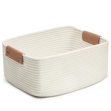 CHICVITA White Woven Basket Baby Gift Basket for Toys, Towels, Books, Rope Storage Basket for Living...