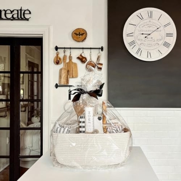 CHICVITA White Woven Basket Baby Gift Basket for Toys, Towels, Books, Rope Storage Basket for Living Room, Bathroom, Decorative Basket for Nursery