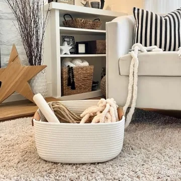 CHICVITA White Woven Basket Baby Gift Basket for Toys, Towels, Books, Rope Storage Basket for Living Room, Bathroom, Decorative Basket for Nursery