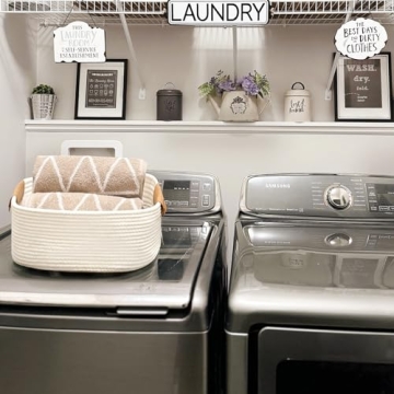 CHICVITA White Woven Basket Baby Gift Basket for Toys, Towels, Books, Rope Storage Basket for Living Room, Bathroom, Decorative Basket for Nursery