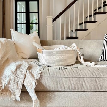 CHICVITA White Woven Basket Baby Gift Basket for Toys, Towels, Books, Rope Storage Basket for Living Room, Bathroom, Decorative Basket for Nursery