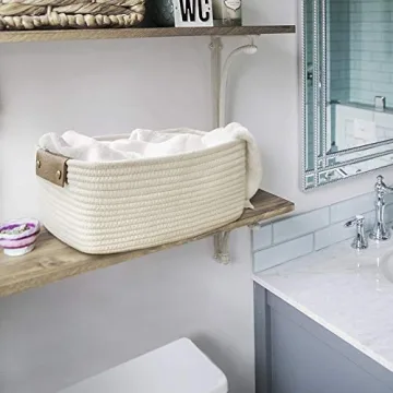 CHICVITA White Woven Basket Baby Gift Basket for Toys, Towels, Books, Rope Storage Basket for Living Room, Bathroom, Decorative Basket for Nursery