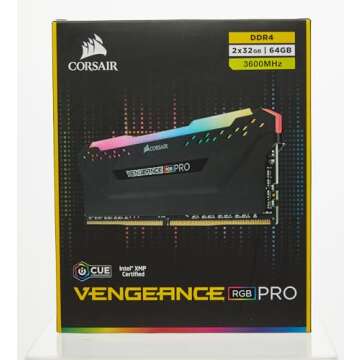 CORSAIR VENGEANCE RGB PRO DDR4 RAM 64GB (2x32GB) 3600MHz CL18-22-22-42 1.35V Intel AMD Desktop Computer Memory - Black (CMW64GX4M2D3600C18)