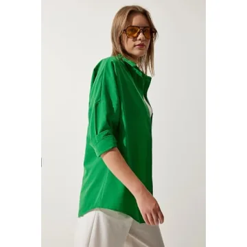 BIG DART Oversized Button Down Shirts for Women, Dressy Casual Long Sleeve Blouses Summer Tops Tunics (US, Alpha, Small, Regular, Regular, Dark Green)