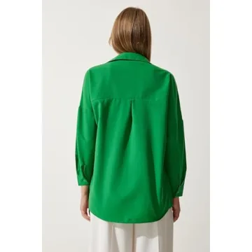 BIG DART Oversized Button Down Shirts for Women, Dressy Casual Long Sleeve Blouses Summer Tops Tunics (US, Alpha, Small, Regular, Regular, Dark Green)