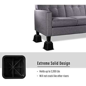 Lufia Bed Risers 5 Inch - Heavy Duty Furniture Lifts