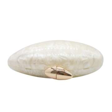 WuDiaoer Cute Shell Shape Acrylic Clutch Trendy Egg Purses and Handbags Bridal Wedding Purse for Women Evening Party, Pearl White