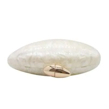 WuDiaoer Cute Shell Shape Acrylic Clutch Trendy Egg Purses and Handbags Bridal Wedding Purse for Women Evening Party, Pearl White