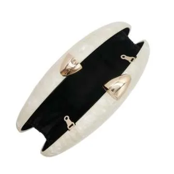 WuDiaoer Cute Shell Shape Acrylic Clutch Trendy Egg Purses and Handbags Bridal Wedding Purse for Women Evening Party, Pearl White