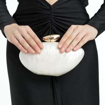 WuDiaoer Cute Shell Shape Acrylic Clutch Trendy Egg Purses and Handbags Bridal Wedding Purse for Women Evening Party, Pearl White