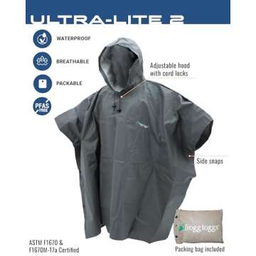 FROGG TOGGS Ultra-Lite2 Reusable Waterproof Breathable Poncho