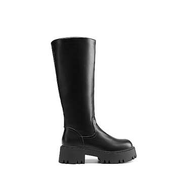 DREAM PAIRS Knee High Boots Women, Comfortable Platform Round-Toe Side Zip Chunky Boots for Women, Sdkb2301w, Black, Size 8.5