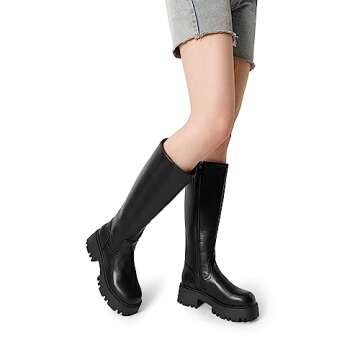 DREAM PAIRS Knee High Boots Women, Comfortable Platform Round-Toe Side Zip Chunky Boots for Women, Sdkb2301w, Black, Size 8.5
