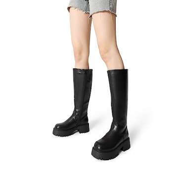 DREAM PAIRS Knee High Boots Women, Comfortable Platform Round-Toe Side Zip Chunky Boots for Women, Sdkb2301w, Black, Size 8.5