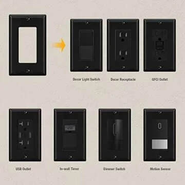 ELEGRP Decorative Receptacle Wall Plate, 1-Gang Standard Size Outlet Decorator Cover, Unbreakable Polycarbonate Dual Port Faceplates Covers, UL Listed, Screws included (10 Pack, Glossy Black)