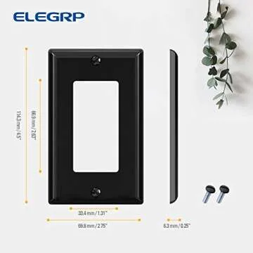 ELEGRP Decorative Receptacle Wall Plate, 1-Gang Standard Size Outlet Decorator Cover, Unbreakable Polycarbonate Dual Port Faceplates Covers, UL Listed, Screws included (10 Pack, Glossy Black)