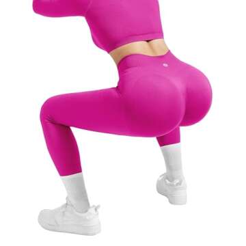 SUUKSESS Women 2 Piece Workout Sets Hidden Scrunch Butt Lifting Seamless Leggings Long Sleeve Yoga Crop Tops High Waisted Yoga Pants ((Pink, XL)