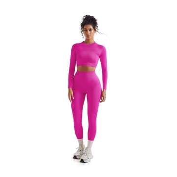 SUUKSESS Women 2 Piece Workout Sets Hidden Scrunch Butt Lifting Seamless Leggings Long Sleeve Yoga Crop Tops High Waisted Yoga Pants ((Pink, XL)