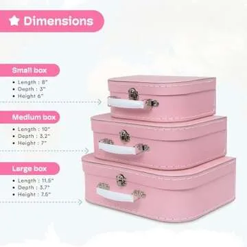 Jewelkeeper Paperboard Vintage Suitcase - Mini Suitcases Decor - Cardboard Suitcase for Antique Travel Decorations - Mini Luggage Gift Box - 3 Decorative Storage Gift Boxes for Birthday or Wedding