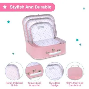 Jewelkeeper Paperboard Vintage Suitcase - Mini Suitcases Decor - Cardboard Suitcase for Antique Travel Decorations - Mini Luggage Gift Box - 3 Decorative Storage Gift Boxes for Birthday or Wedding