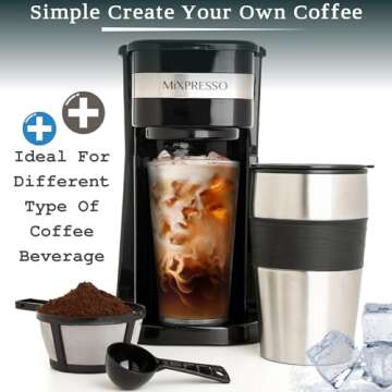 Mixpresso Personal Single Serve Coffee Maker & 14oz Travel Mug, Drip Small Coffee Maker & Tumbler, A...