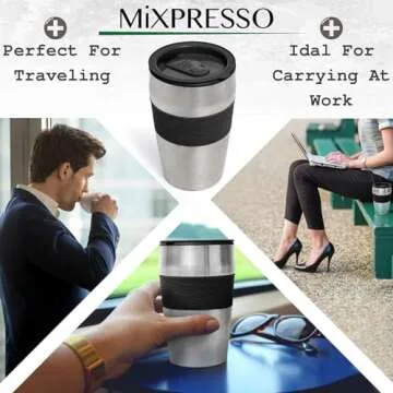 Mixpresso Personal Single Serve Coffee Maker & 14oz Travel Mug, Drip Small Coffee Maker & Tumbler, Auto Shut Off & Reusable Filter, Compatible with Coffee Grounds