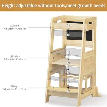 TOETOL Bamboo Toddler Kitchen Step Stool for Creative Kids