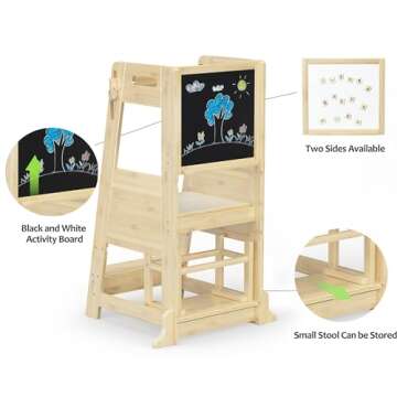 TOETOL Bamboo Toddler Kitchen Step Stool for Creative Kids