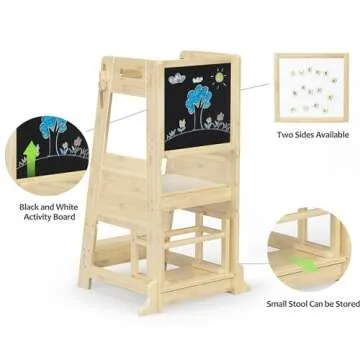 TOETOL Bamboo Toddler Kitchen Step Stool for Creative Kids