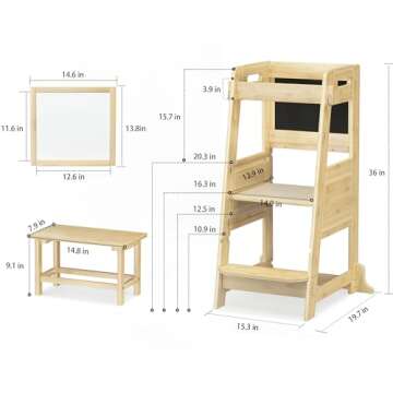 TOETOL Bamboo Toddler Kitchen Step Stool for Creative Kids