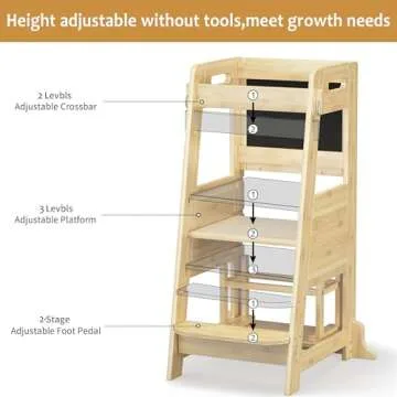 TOETOL Bamboo Toddler Kitchen Step Stool for Creative Kids