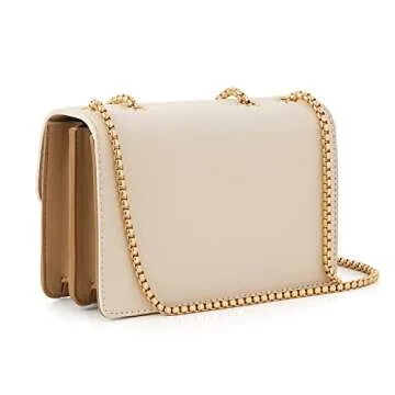 Crossbody Bags Cute Faux Leather Trendy Cross Body Purses for Women Small Color-Block Designer Handbags Ladies Satchel Chain Strap Shoulder Bag Beige White