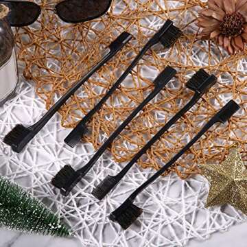 5 Pieces Hair Edge Brush Double Sided Control Hair Brush Comb Combo Pack Smooth Comb Grooming (Black)