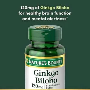 Nature's Bounty Ginkgo Biloba Capsules 120mg, Memory Support Supplement, Supports Brain Function and Mental Alertness, 100 Capsules
